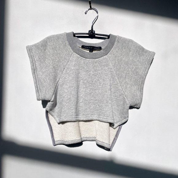 Dominic Louis Light Gray Short Sleeve Droptail Crop Top Sweatshirt sz 2 M - Picture 1 of 7